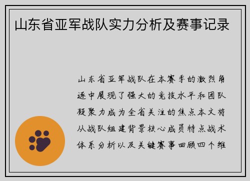 山东省亚军战队实力分析及赛事记录